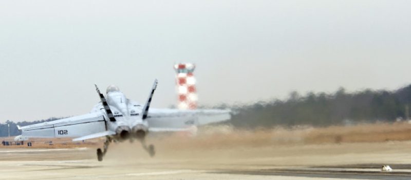 A USN Hornet fighter launched from a 100 metre linear induction motor track, Wallops Island, Virginia.